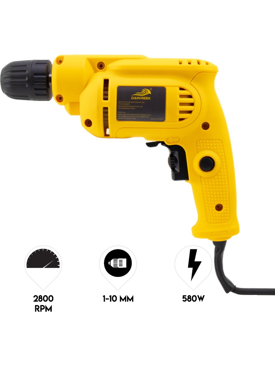 Dawreek Darbesiz Vidalama Matkap 580W 10 mm