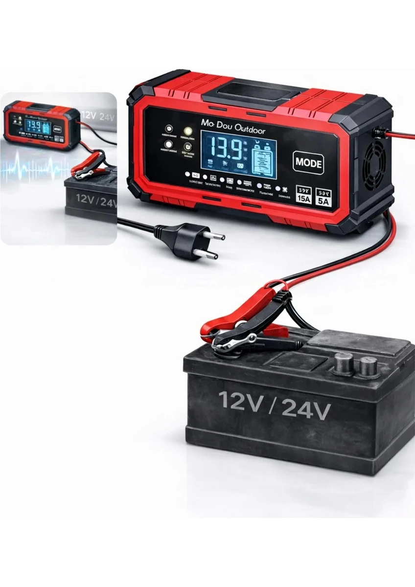 Auhma AOC22 Otomatik Seçim Dijital Ekran 12/24 V Akıllı Akü Şarj ve Onarım Cihazı -12V 15A-24V 8A